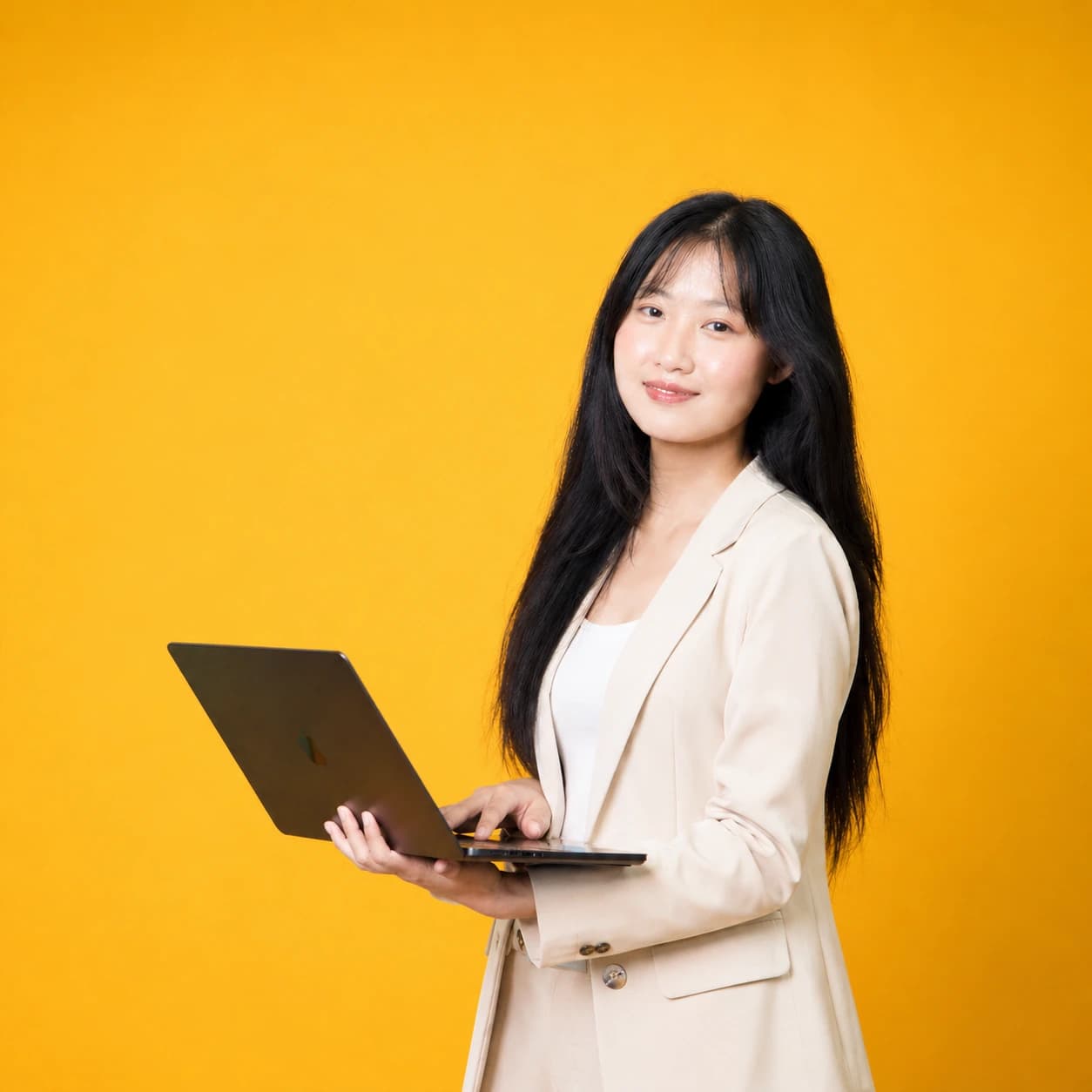 Future developer learner holding a laptop for coding study